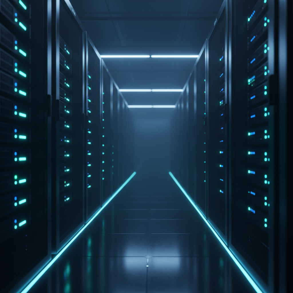 Enterprise server room with blue lighting